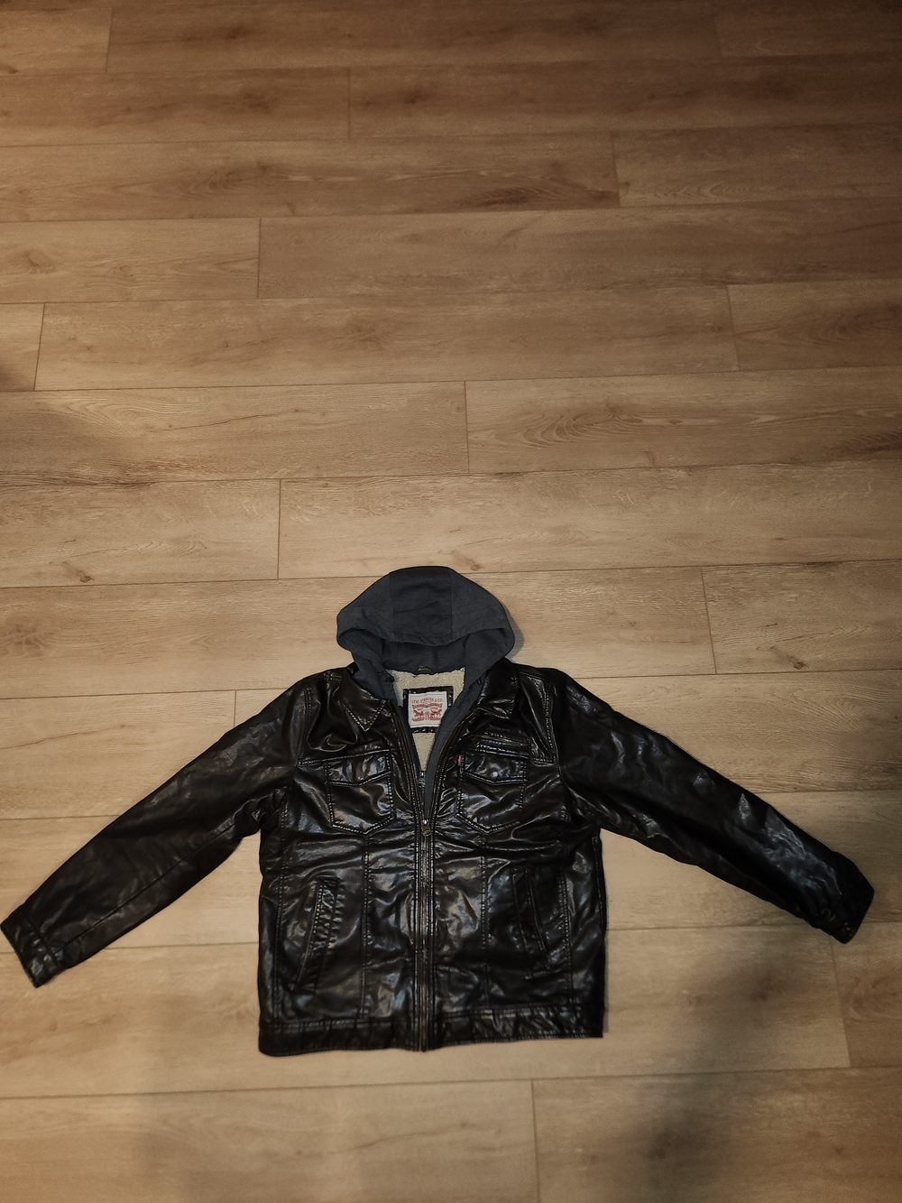Vintage Y2K Levi Strauss Leather Sherpa Lined Hooded Jacket Men's Size Large New